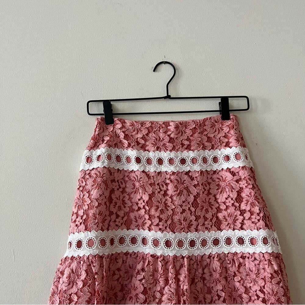 Sandro Devon Banded Floral Lace Mini Skirt in Rose Pink - Picture 6 of 12